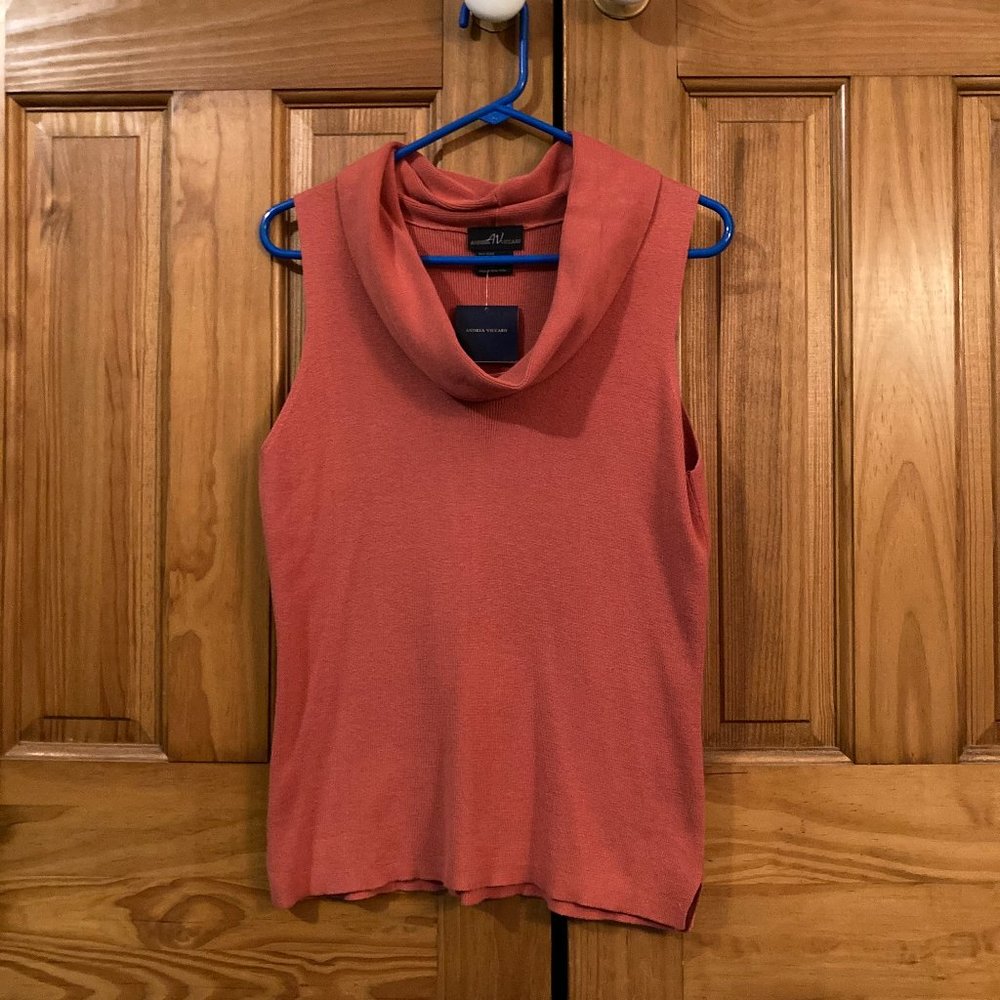 NWT Vintage 90s Andrea Viccaro Sleeveless Knit Sweater Coral Orange Size L Large